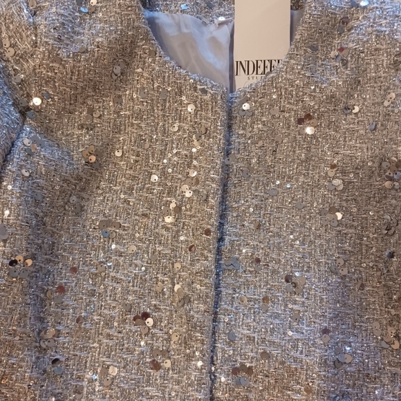 NEW SILVER METALLIC TWEED BLAZER XS  WITH SEQUINS (LOOKS LIKE ZARA) - Picture 10 of 11